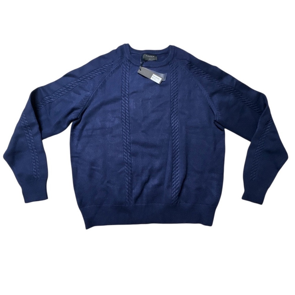 Richie Le Navy Blue Cable Knit Crewneck Sweater